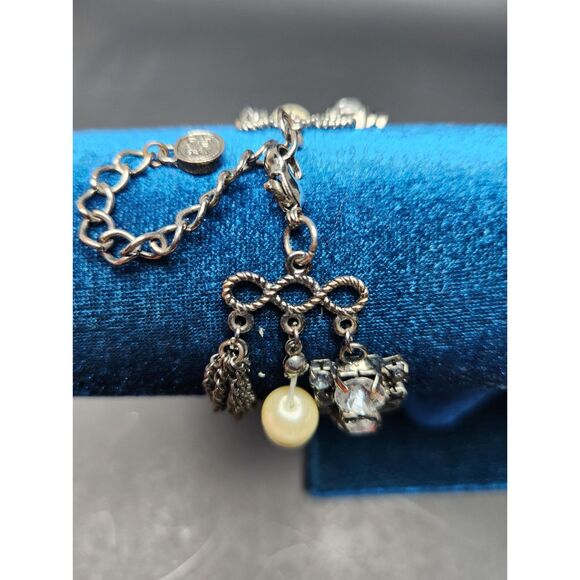 Simply Vera Multi-Strand Pearl & Crystal Bracelet Gunmetal Chain Whimsygoth - Picture 3 of 8